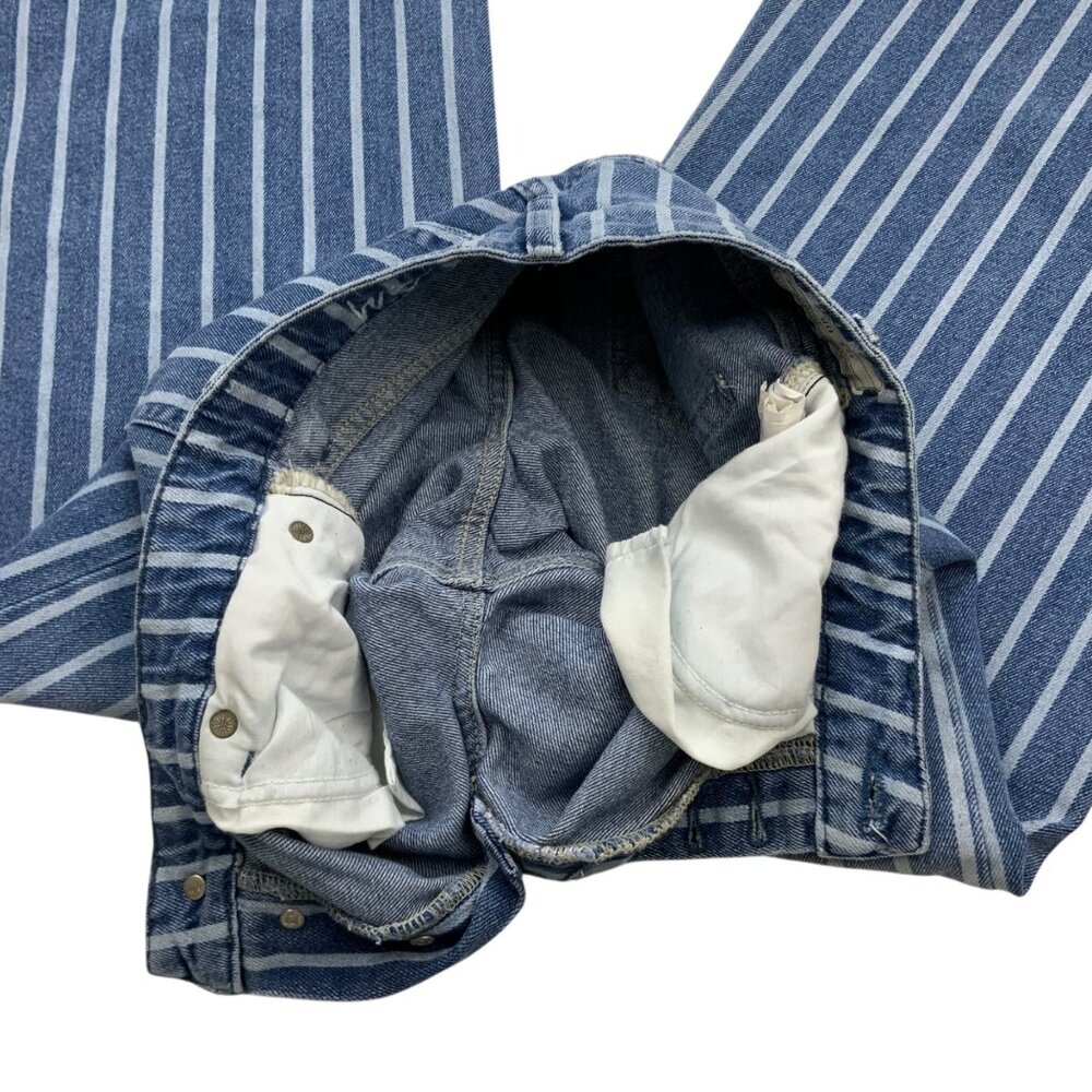 Free People Blue & White Striped Wide Leg Jeans - Picture 6 of 12